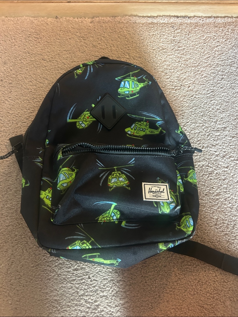 Herschel Supply Company Black Backpack with Green Helicopter Print